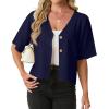 image:imageGRECERELLE Womens Summer Lightweight Short Sleeve Cardigans Open Front V Neck Casual Knit Button Down SweaterNavy Blue