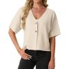 image:imageGRECERELLE Womens Summer Lightweight Short Sleeve Cardigans Open Front V Neck Casual Knit Button Down SweaterOatmeal