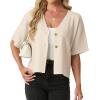 image:imageGRECERELLE Womens Summer Lightweight Short Sleeve Cardigans Open Front V Neck Casual Knit Button Down SweaterOatmeal