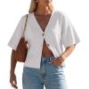 image:imageGRECERELLE Womens Summer Lightweight Short Sleeve Cardigans Open Front V Neck Casual Knit Button Down SweaterWhite