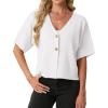 image:imageGRECERELLE Womens Summer Lightweight Short Sleeve Cardigans Open Front V Neck Casual Knit Button Down SweaterWhite