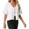 image:imageGRECERELLE Womens Summer Lightweight Short Sleeve Cardigans Open Front V Neck Casual Knit Button Down SweaterWhite