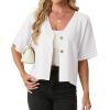 image:imageGRECERELLE Womens Summer Lightweight Short Sleeve Cardigans Open Front V Neck Casual Knit Button Down SweaterWhite