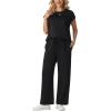 image:imageGRECERELLE Womens Two Piece Lounge Set Striped Short Sleeve Top with Wide Leg Pants Summer Travel Casual OutfitAblack