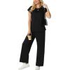 image:imageGRECERELLE Womens Two Piece Lounge Set Striped Short Sleeve Top with Wide Leg Pants Summer Travel Casual OutfitAblack