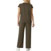 image:imageGRECERELLE Womens Two Piece Lounge Set Striped Short Sleeve Top with Wide Leg Pants Summer Travel Casual OutfitArmy Green