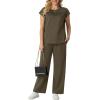 image:imageGRECERELLE Womens Two Piece Lounge Set Striped Short Sleeve Top with Wide Leg Pants Summer Travel Casual OutfitArmy Green