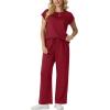 image:imageGRECERELLE Womens Two Piece Lounge Set Striped Short Sleeve Top with Wide Leg Pants Summer Travel Casual OutfitBurgundy