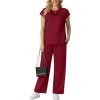 image:imageGRECERELLE Womens Two Piece Lounge Set Striped Short Sleeve Top with Wide Leg Pants Summer Travel Casual OutfitBurgundy