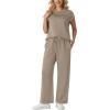 image:imageGRECERELLE Womens Two Piece Lounge Set Striped Short Sleeve Top with Wide Leg Pants Summer Travel Casual OutfitCoffee Gray