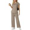 image:imageGRECERELLE Womens Two Piece Lounge Set Striped Short Sleeve Top with Wide Leg Pants Summer Travel Casual OutfitCoffee Gray