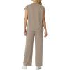 image:imageGRECERELLE Womens Two Piece Lounge Set Striped Short Sleeve Top with Wide Leg Pants Summer Travel Casual OutfitCoffee Gray