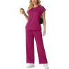 image:imageGRECERELLE Womens Two Piece Lounge Set Striped Short Sleeve Top with Wide Leg Pants Summer Travel Casual OutfitHot Pink
