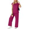 image:imageGRECERELLE Womens Two Piece Lounge Set Striped Short Sleeve Top with Wide Leg Pants Summer Travel Casual OutfitHot Pink
