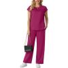 image:imageGRECERELLE Womens Two Piece Lounge Set Striped Short Sleeve Top with Wide Leg Pants Summer Travel Casual OutfitHot Pink