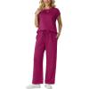 image:imageGRECERELLE Womens Two Piece Lounge Set Striped Short Sleeve Top with Wide Leg Pants Summer Travel Casual OutfitHot Pink