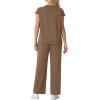 image:imageGRECERELLE Womens Two Piece Lounge Set Striped Short Sleeve Top with Wide Leg Pants Summer Travel Casual OutfitLight Coffee