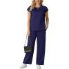 image:imageGRECERELLE Womens Two Piece Lounge Set Striped Short Sleeve Top with Wide Leg Pants Summer Travel Casual OutfitNavy Blue