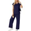 image:imageGRECERELLE Womens Two Piece Lounge Set Striped Short Sleeve Top with Wide Leg Pants Summer Travel Casual OutfitNavy Blue
