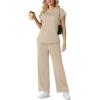 image:imageGRECERELLE Womens Two Piece Lounge Set Striped Short Sleeve Top with Wide Leg Pants Summer Travel Casual OutfitOatmeal