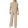 image:imageGRECERELLE Womens Two Piece Lounge Set Striped Short Sleeve Top with Wide Leg Pants Summer Travel Casual OutfitOatmeal