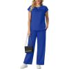 image:imageGRECERELLE Womens Two Piece Lounge Set Striped Short Sleeve Top with Wide Leg Pants Summer Travel Casual OutfitRoyal Blue