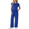 image:imageGRECERELLE Womens Two Piece Lounge Set Striped Short Sleeve Top with Wide Leg Pants Summer Travel Casual OutfitRoyal Blue