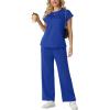 image:imageGRECERELLE Womens Two Piece Lounge Set Striped Short Sleeve Top with Wide Leg Pants Summer Travel Casual OutfitRoyal Blue