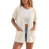 image:imageGRECERELLE Short Sleeve Cardigan for Women Lightweight Summer with Pockets Open Front Casual Beach Cover Ups 2026Aivory White