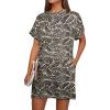image:imageGRECERELLE Womens Casual TShirt Dress with Pockets Short Sleeve Shift Dresses WrinkleResistant Above Knee LengthBlack Khaki Leaf