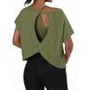 image:imageGRECERELLE Womens Open Back Workout Tops Backless Athletic Shirts Casual Crop Running Tee Y2k YogaArmy Green