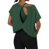 image:imageGRECERELLE Womens Open Back Workout Tops Backless Athletic Shirts Casual Crop Running Tee Y2k YogaDark Green