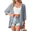 image:imageGRECERELLE Womens Summer Lightweight 34 Sleeve Cardigan Open Front Casual Loose Kimono Cover Ups with PocketsHaze Blue