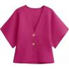 image:imageGRECERELLE Womens Summer Lightweight Short Sleeve Cardigans Open Front V Neck Casual Knit Button Down SweaterHot Pink
