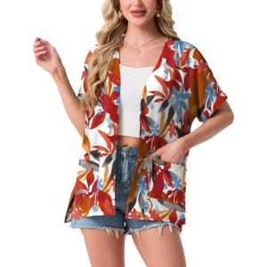 image:imageGRECERELLE Short Sleeve Cardigan for Women Lightweight Summer with Pockets Open Front Casual Beach Cover Ups 2026White Maple
