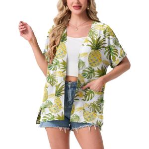 image:imageGRECERELLE Short Sleeve Cardigan for Women Lightweight Summer with Pockets Open Front Casual Beach Cover Ups 2026White Pineapple