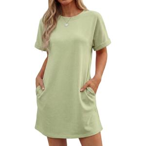image:imageGRECERELLE Womens Casual TShirt Dress with Pockets Short Sleeve Shift Dresses WrinkleResistant Above Knee LengthAvocado Green