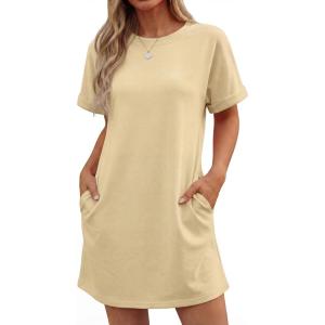 image:imageGRECERELLE Womens Casual TShirt Dress with Pockets Short Sleeve Shift Dresses WrinkleResistant Above Knee LengthButter Yellow