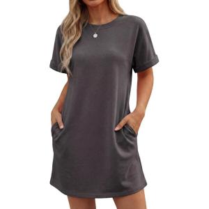 image:imageGRECERELLE Womens Casual TShirt Dress with Pockets Short Sleeve Shift Dresses WrinkleResistant Above Knee LengthDark Gray