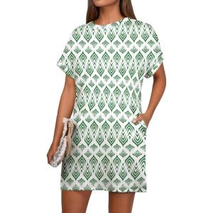 image:imageGRECERELLE Womens Casual TShirt Dress with Pockets Short Sleeve Shift Dresses WrinkleResistant Above Knee LengthGreen Arrowhead
