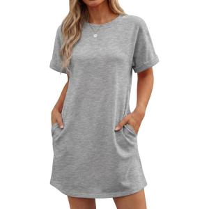 image:imageGRECERELLE Womens Casual TShirt Dress with Pockets Short Sleeve Shift Dresses WrinkleResistant Above Knee LengthHeather Grey