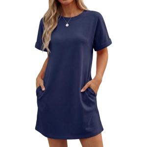 image:imageGRECERELLE Womens Casual TShirt Dress with Pockets Short Sleeve Shift Dresses WrinkleResistant Above Knee LengthNavy Blue