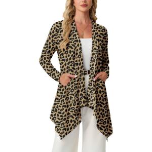 image:imageGRECERELLE Womens Lightweight Cardigan Open Front Draped Long Sleeve Casual Asymmetric Hem Cardigans with PocketsLd Dark Khaki