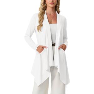image:imageGRECERELLE Womens Lightweight Cardigan Open Front Draped Long Sleeve Casual Asymmetric Hem Cardigans with PocketsWhite