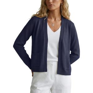image:imageGRECERELLE Womens Lightweight Knit Cardigan Long Sleeve Open Front VNeck Casual Basic Sweater with PocketsNavy Blue
