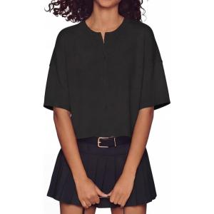 image:imageGRECERELLE Womens Short Sleeve Knit Cropped Cardigan Sweater for Business Casual Transitional Weather amp Daily WearBlack
