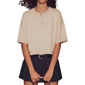 image:imageGRECERELLE Womens Short Sleeve Knit Cropped Cardigan Sweater for Business Casual Transitional Weather amp Daily WearOatmeal