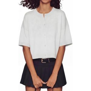 image:imageGRECERELLE Womens Short Sleeve Knit Cropped Cardigan Sweater for Business Casual Transitional Weather amp Daily WearWhite