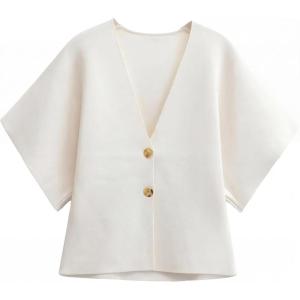 image:imageGRECERELLE Womens Summer Lightweight Short Sleeve Cardigans Open Front V Neck Casual Knit Button Down SweaterWhite