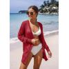 image:imageGRECERELLE Lightweight Cardigan Sweaters for Women Crochet Knit Open Front Long Sleeve Loose Casual Boho Summer Beach CoverupRed
